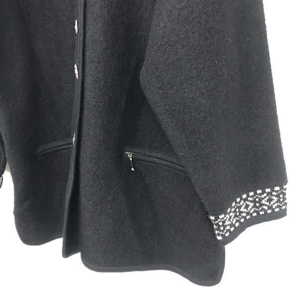 Icelandic Design Black White Nordic Design 100% Wool Sweater Coat - Picture 9 of 16